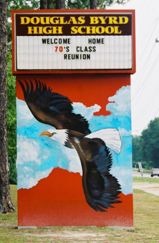 Welcome sign in front of Douglas Byrd High School.